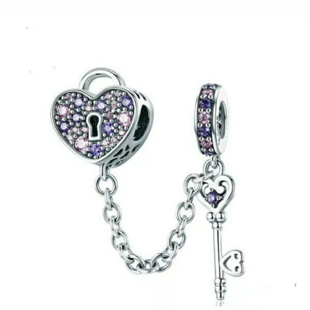 Crystal heart lock and key safety charm bead
